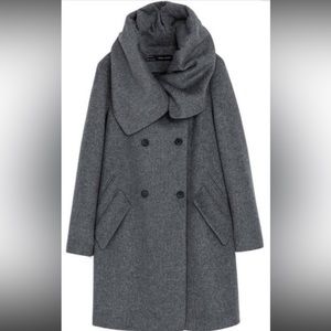 Zara Wool Wraparound Oversized Cowl Neck Gray Coat